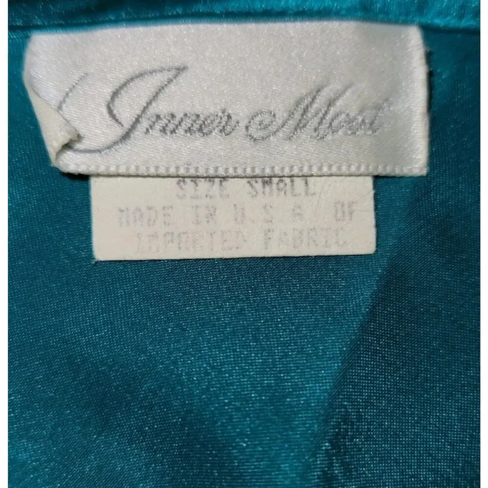 Vtg 80's Lace Trim Satin Baby Doll Nightgown Small Inner Most Emerald Green